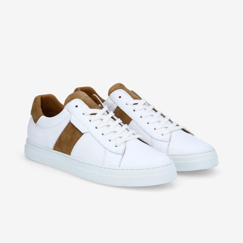 SPARK GANG - NAPPA/SUEDE -  BLANC/COGNAC